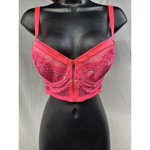 Victoria's Secret Pink Lace Front Zip Longline Corset 34DD Hot PinkLightweight